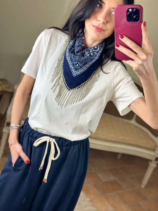 Tensione in T-shirt  bandana con strass BLU