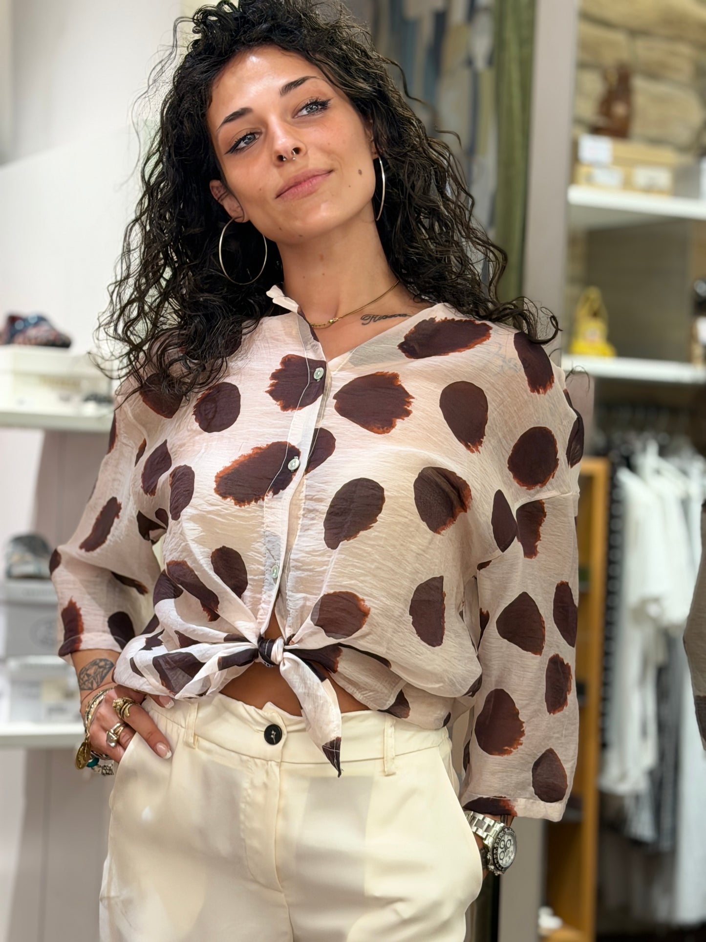 Camicia in lyocell Bianca/moro