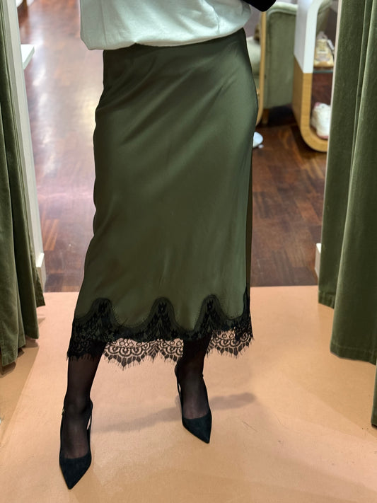 Gonna lingerie VERDE MILITARE con pizzo nero