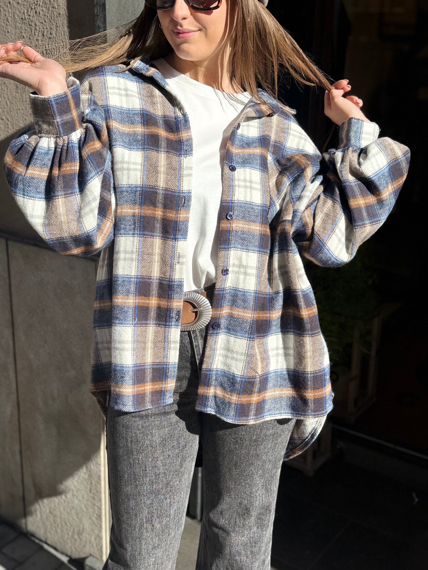 Camicia BRENDA check in flanella BLU/CAMEL