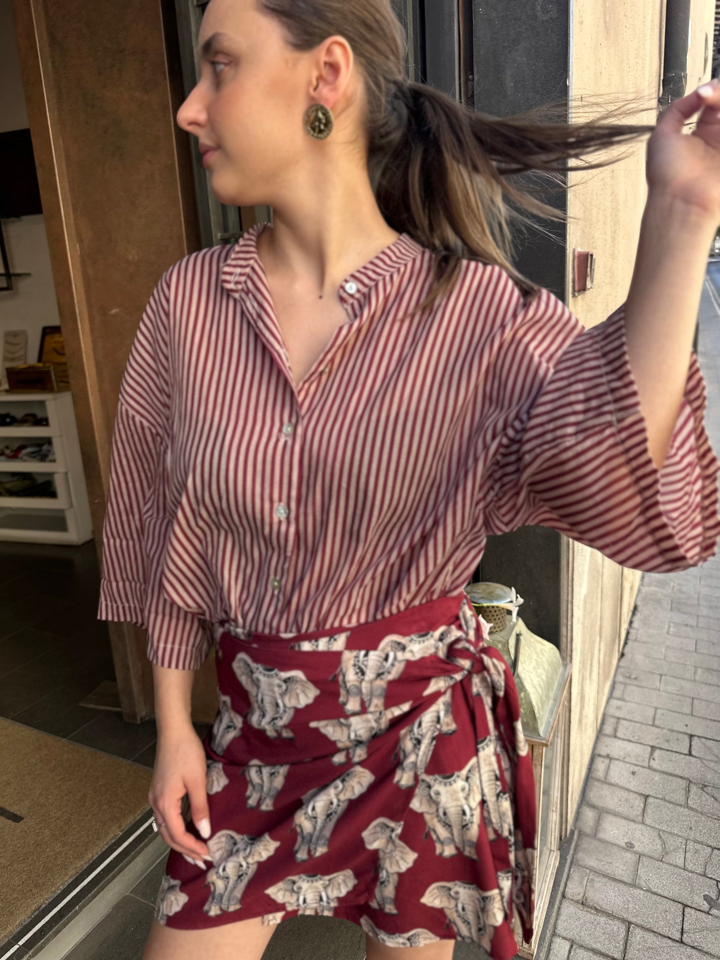 Tensione in Camicia misto seta a righe Panna/India