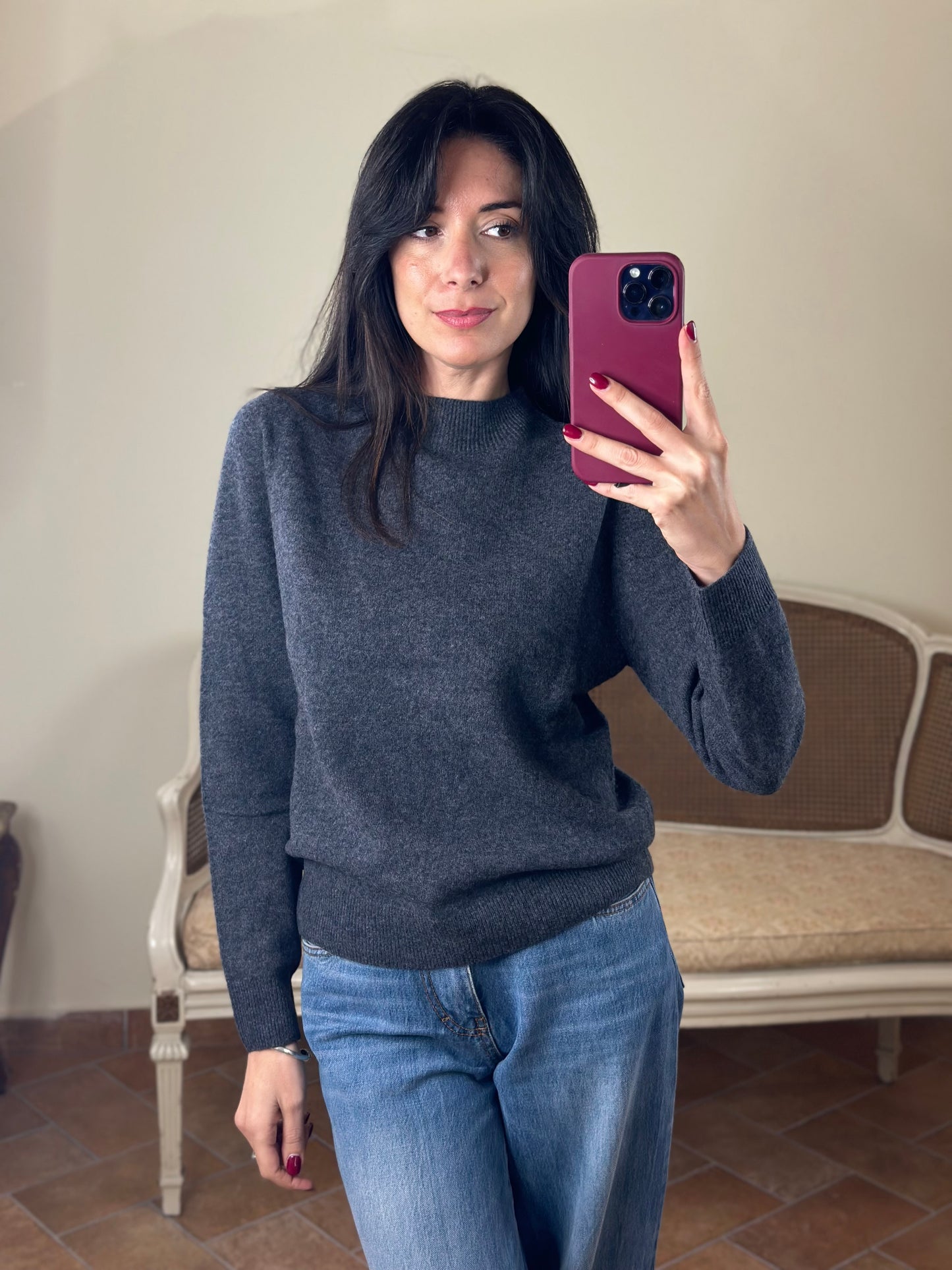 Maglia mezzo collo ANNA misto cachemire ANTRACITE