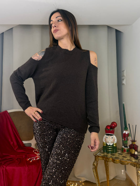 Tensione in Maglia cut out CIOCCOLATO