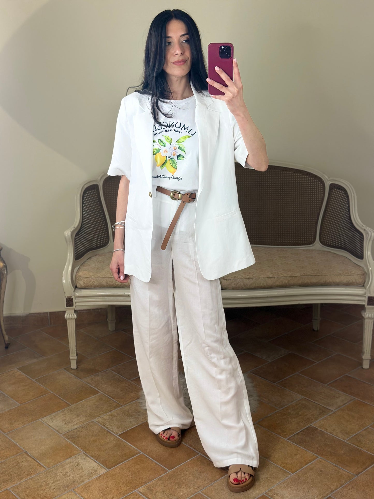 Tensione in Pantalone BIANCO in lino e viscosa