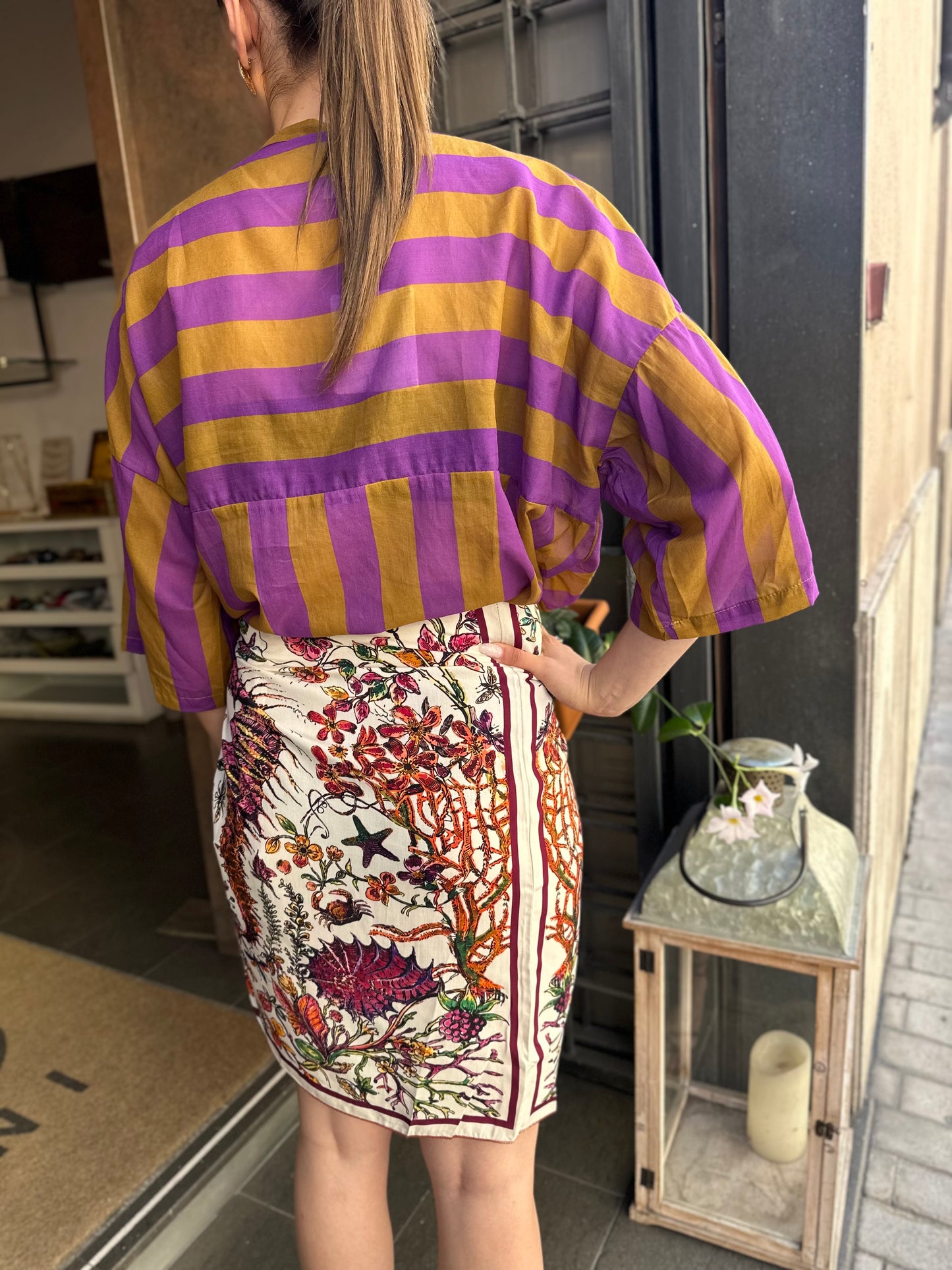 Tensione in Camicia a righe VIOLA/CUOIO
