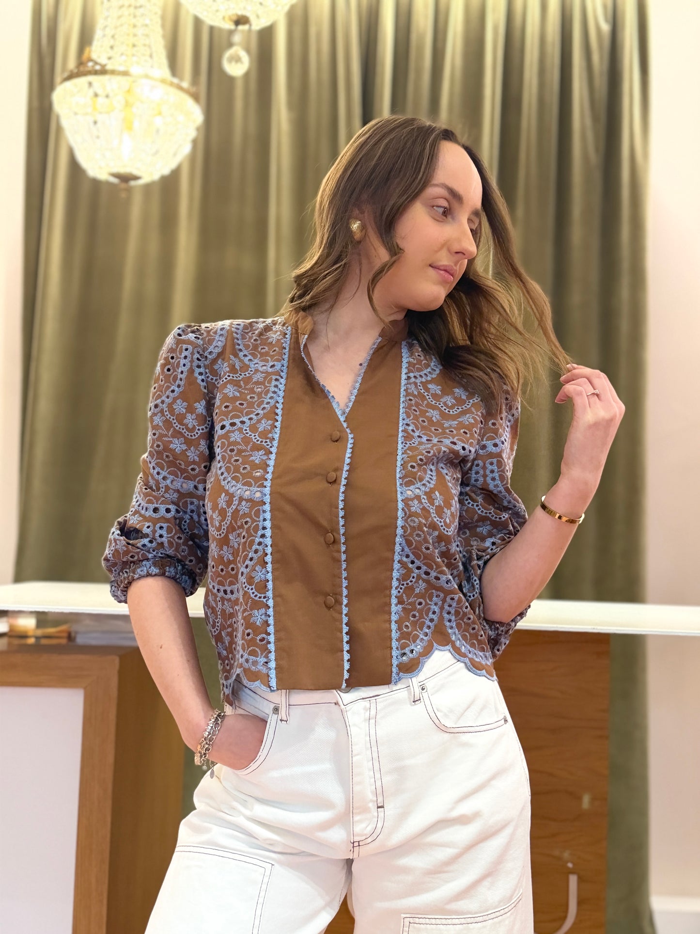 Tensione in Camicia Macramè Moro/celeste