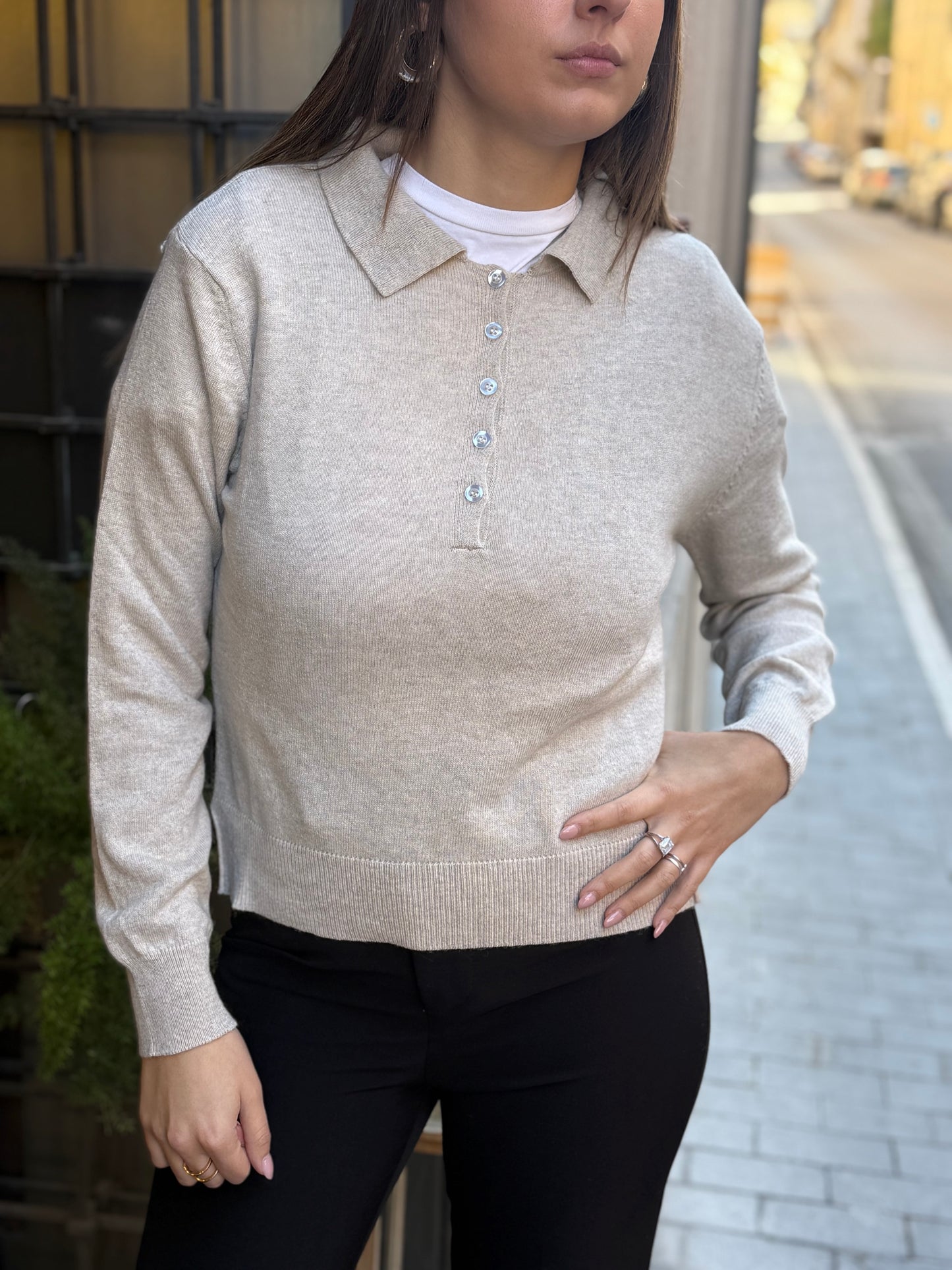Maglia Polo CINDY con bottoni BEIGE