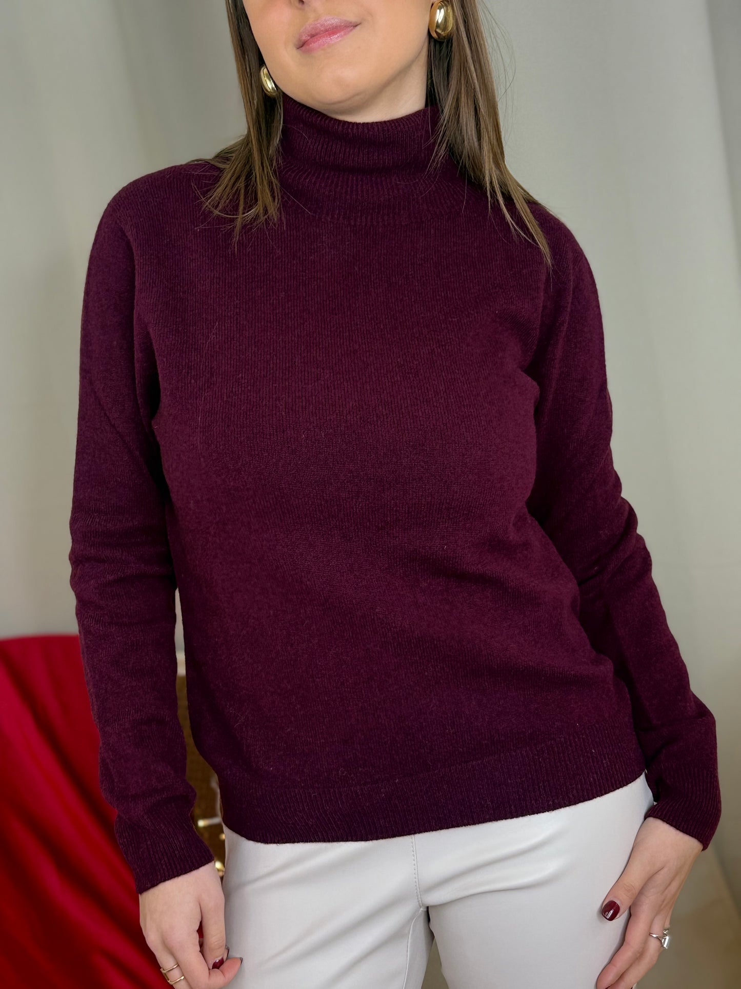 Maglia collo alto misto cashmere VINO