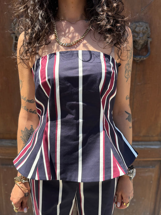 Tensione in Top a fascia riga verticale blu/bianco/bordeaux
