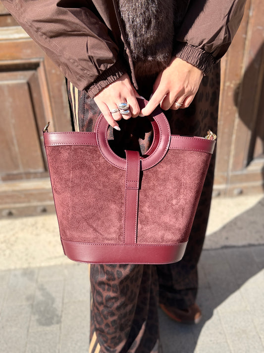 Borsa Secchiello camoscio BORDEAUX/BLU