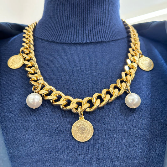 Didi jewels collana perle/monete lunga