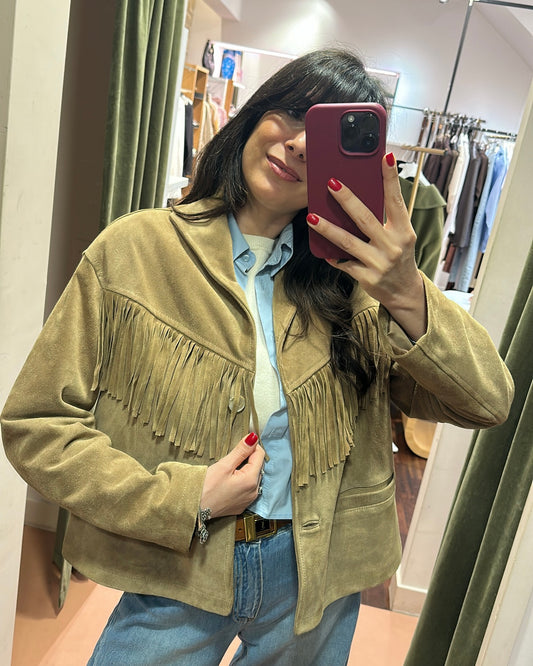 Giacca frange in crosta Camel