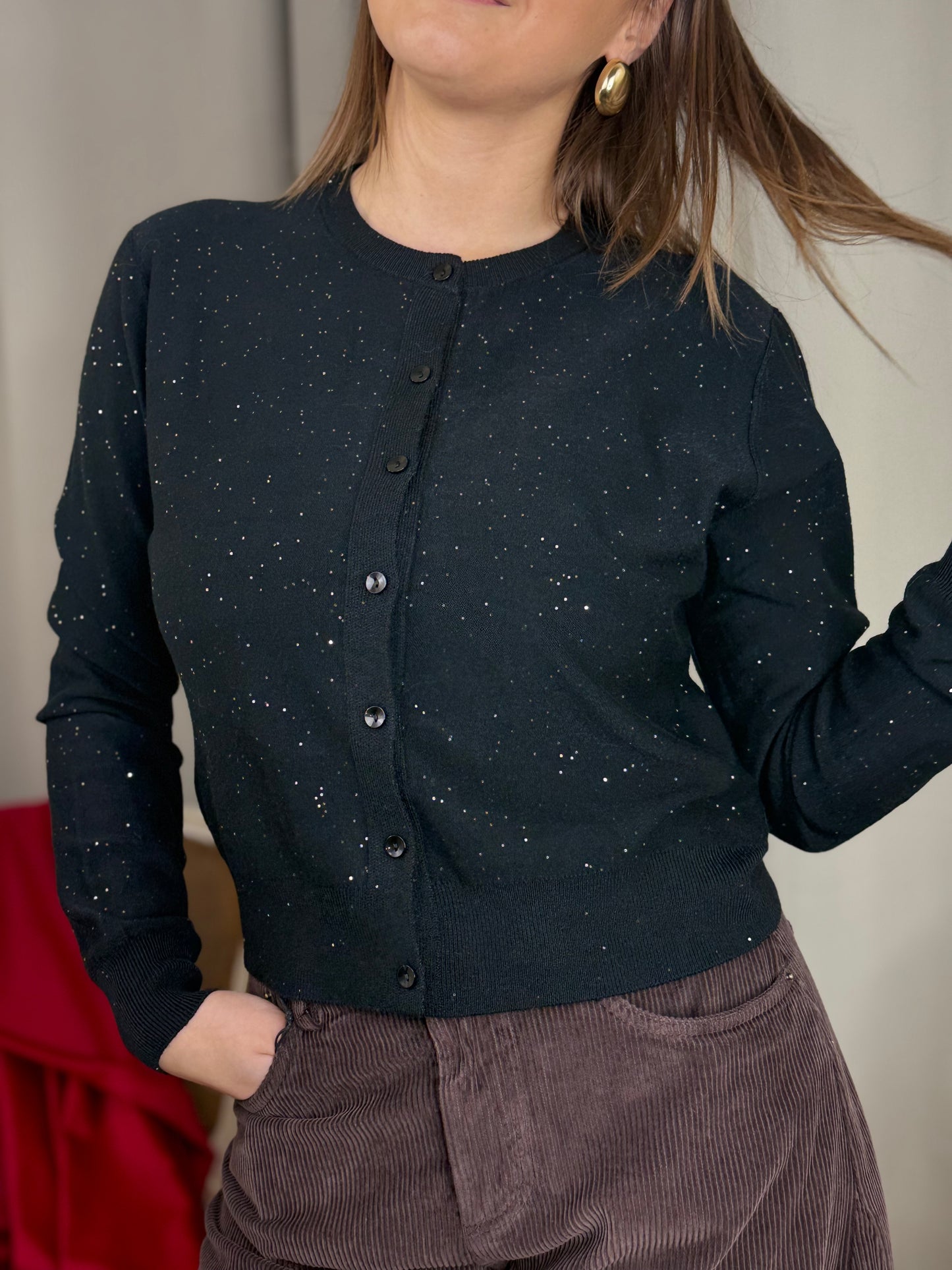 Cardigan in viscosa con micro paillettes (disponibile in più colori)