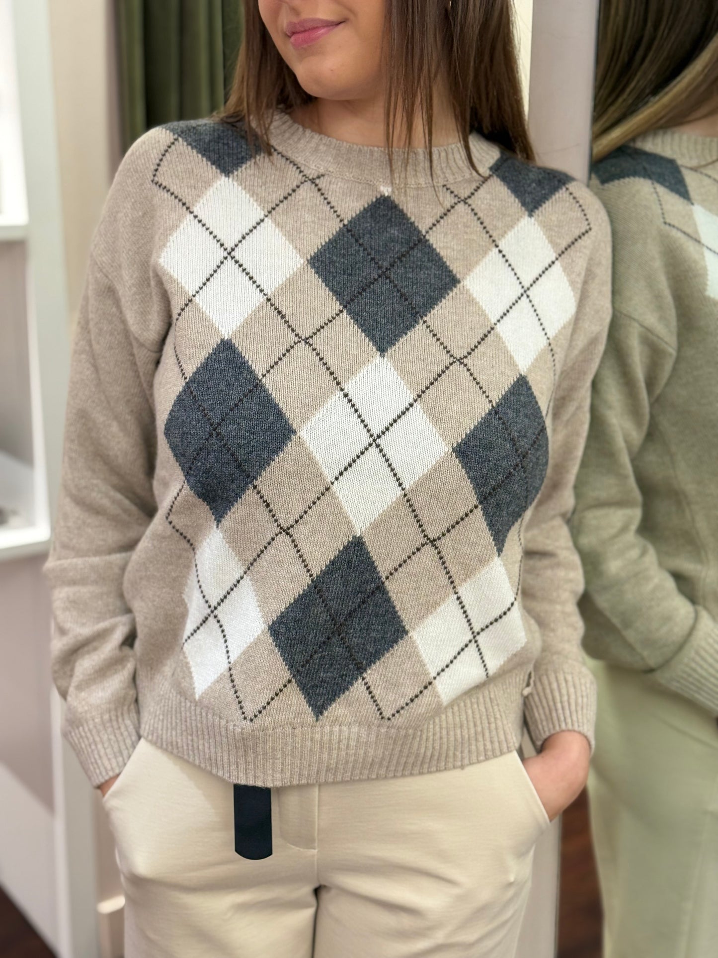 Tensione In Maglia paricollo rombi BEIGE/PANNA/ANTRACITE