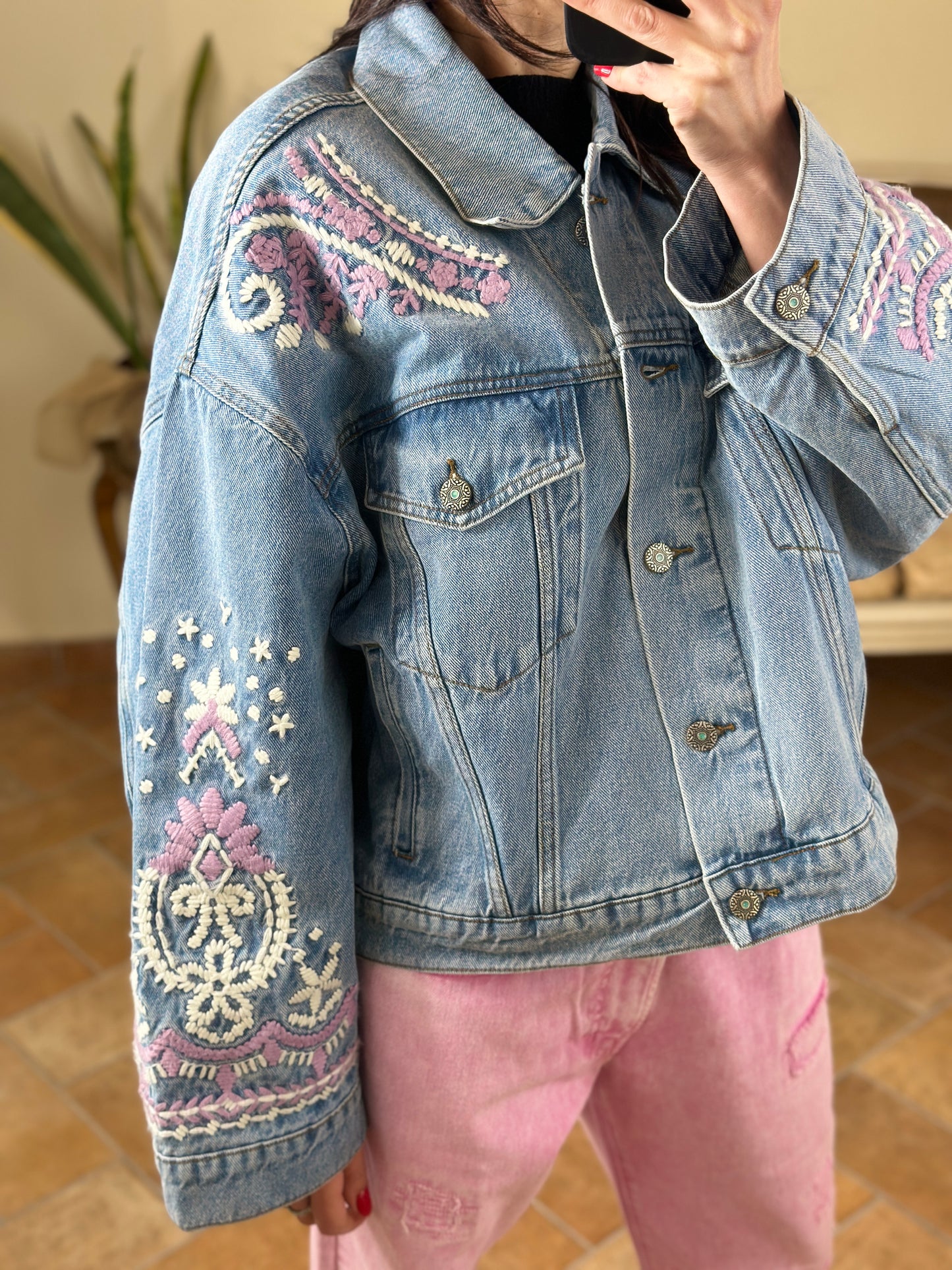 SINCE'RE PARIS embroidered cropped denim jacket