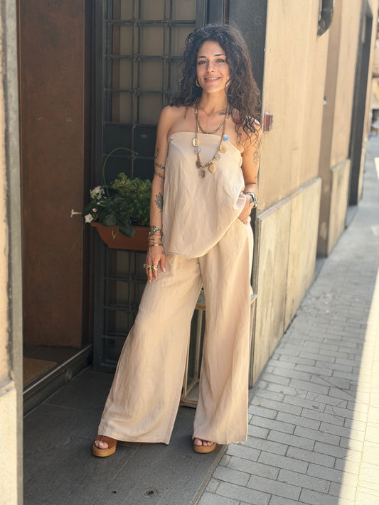 Tensione in Completo Top+Pantalone Gesso e tabacco