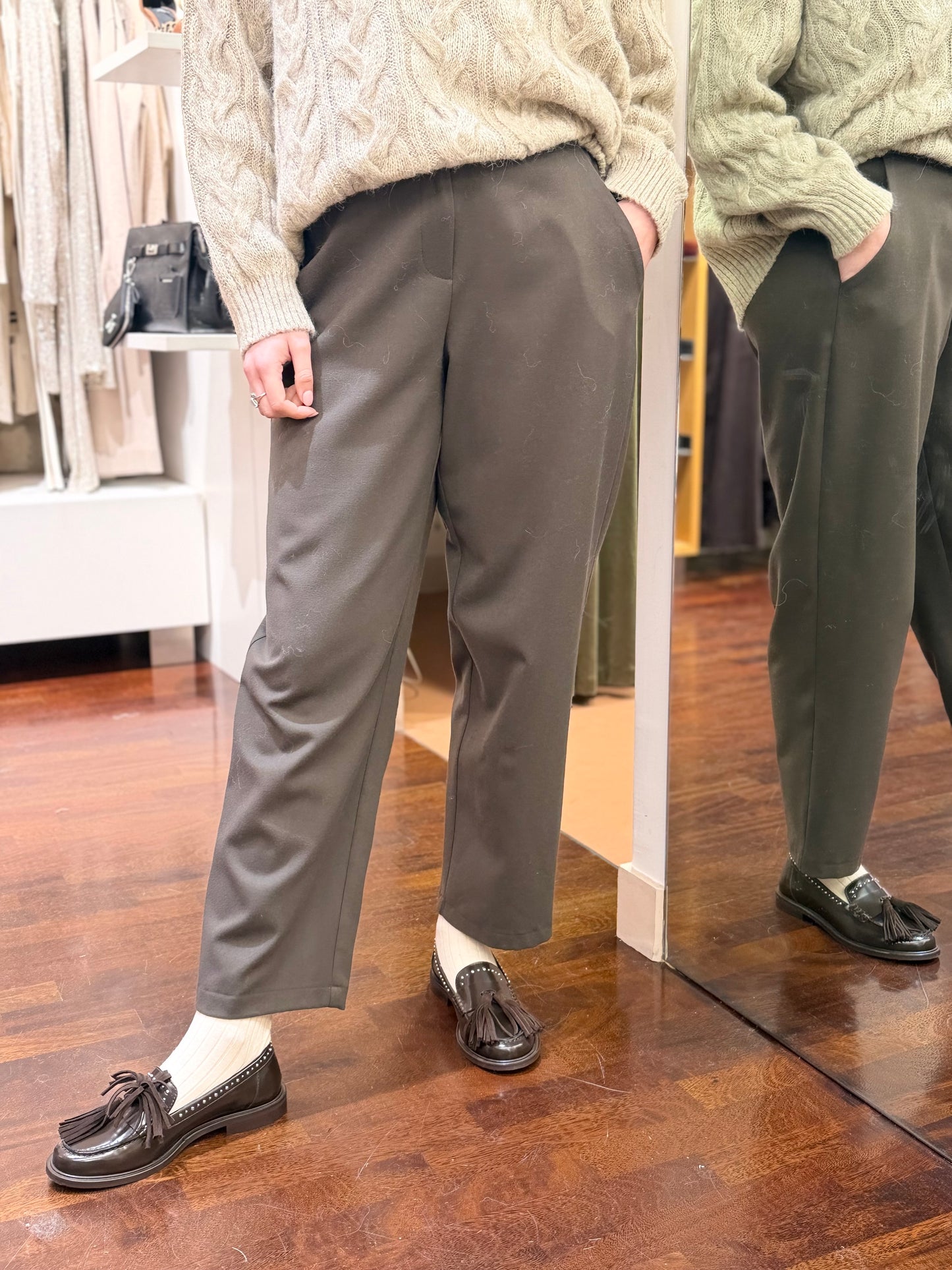 Tensione In Pantalone carrot flanella CIOCCOLATO