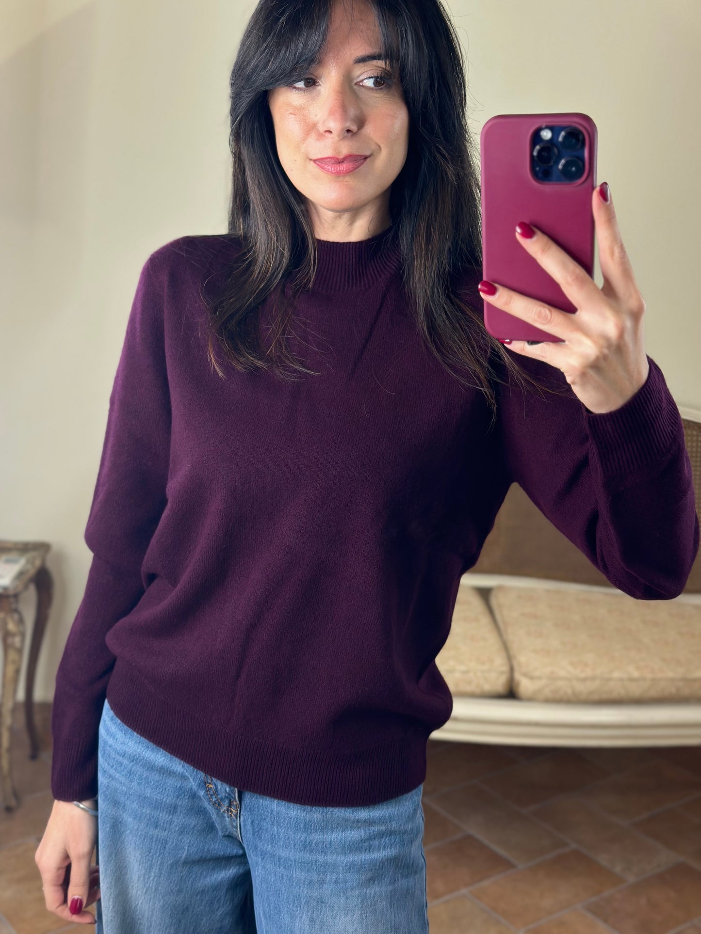 Maglia ANNA mezzo collo misto cachemire BORDEAUX