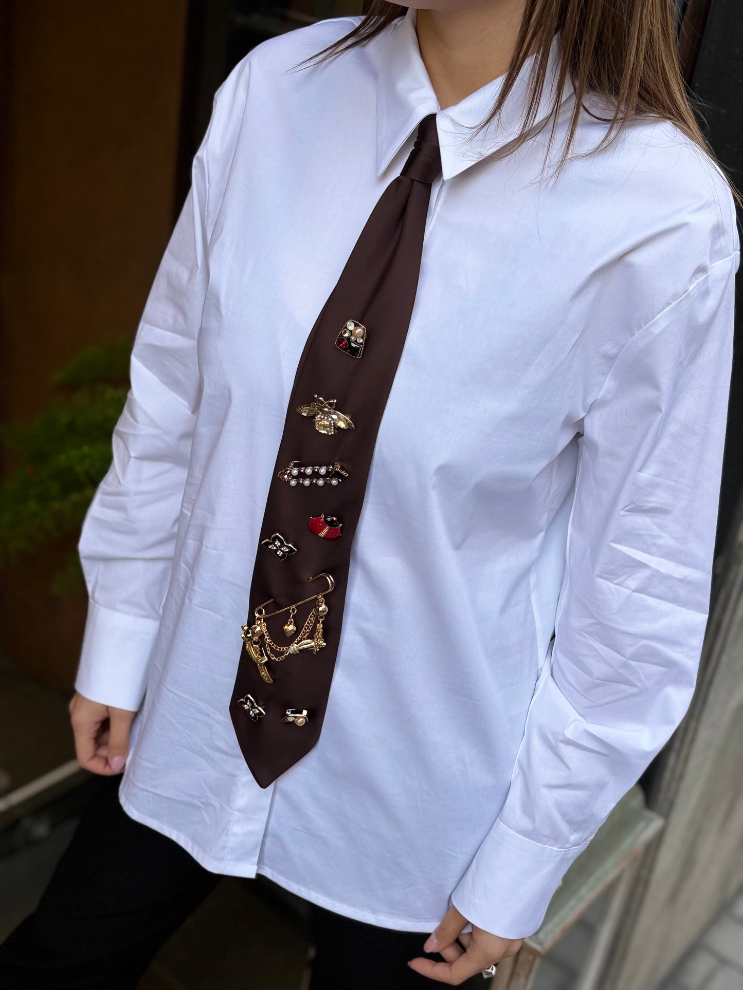 Tensione In Camicia cravatta con spille BIANCO/MORO