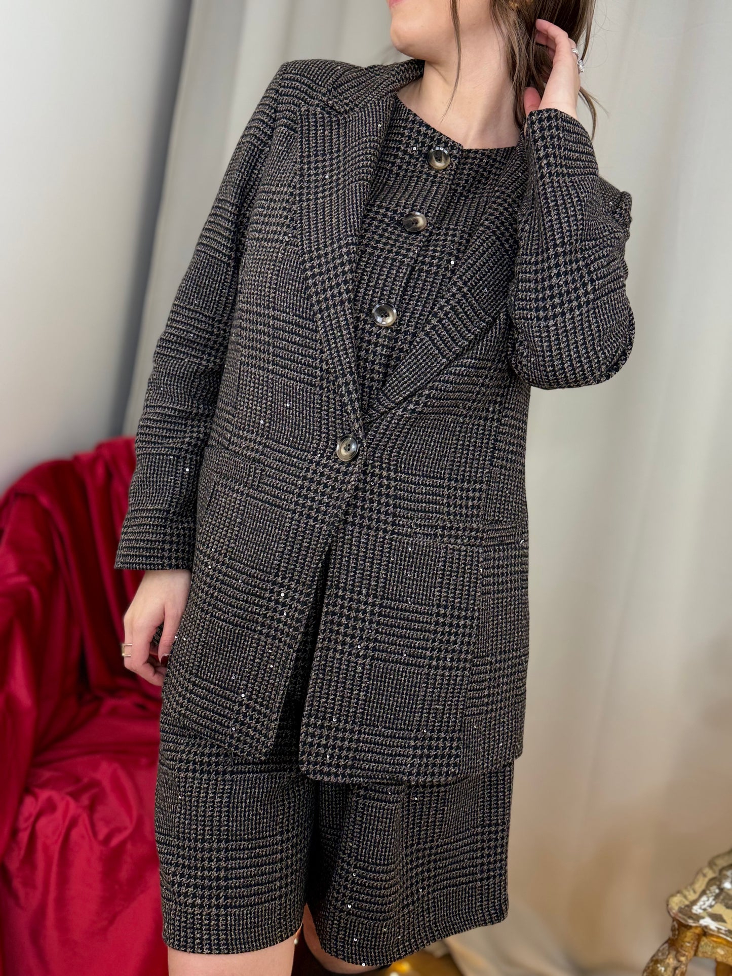 Giacca Pied de poule MORO/NERO con micro paillettes