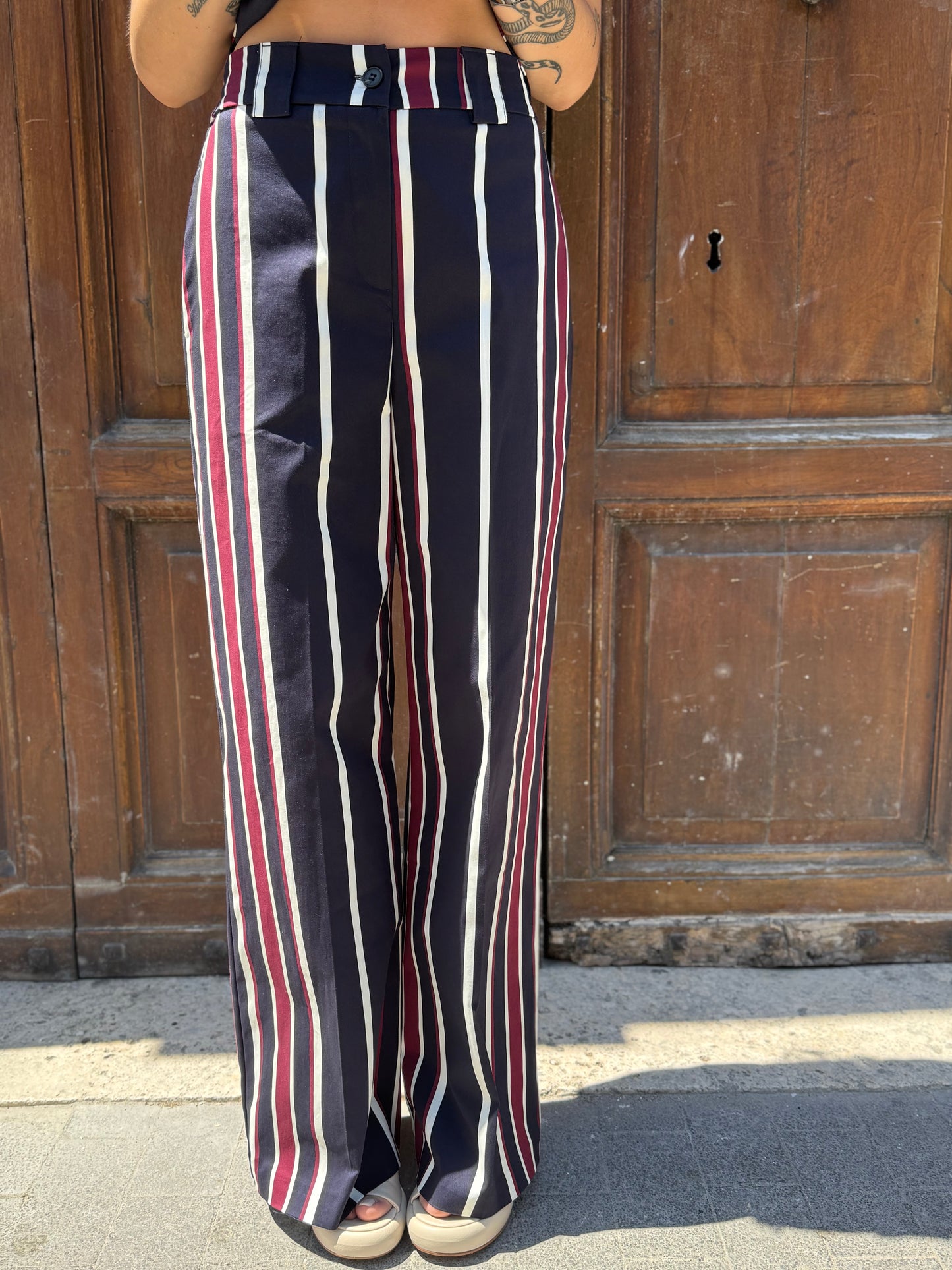 Tensione in Pantalone riga verticale Blu/bianco/bordeaux