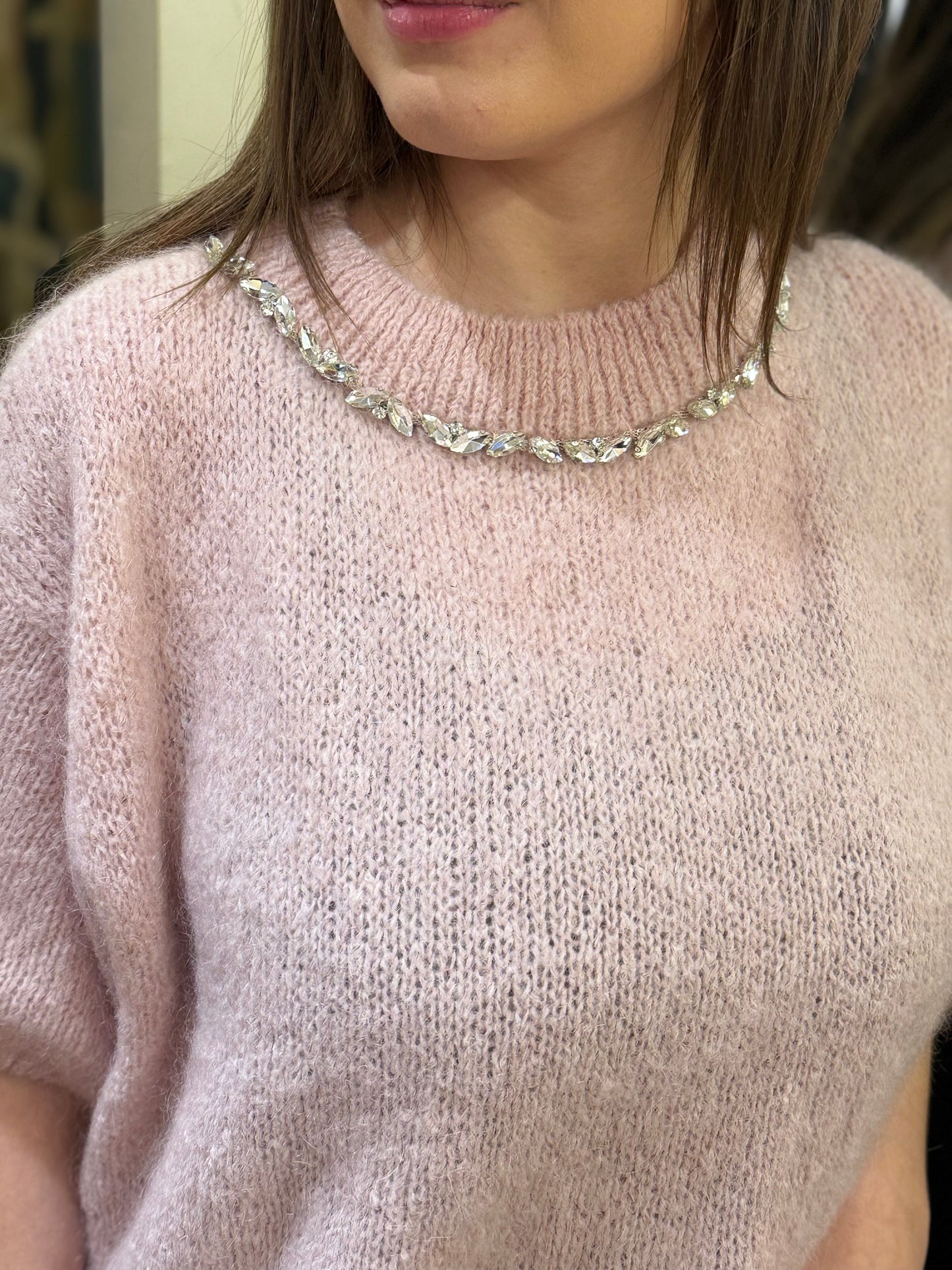 Maglia con girocollo cristalli ROSA