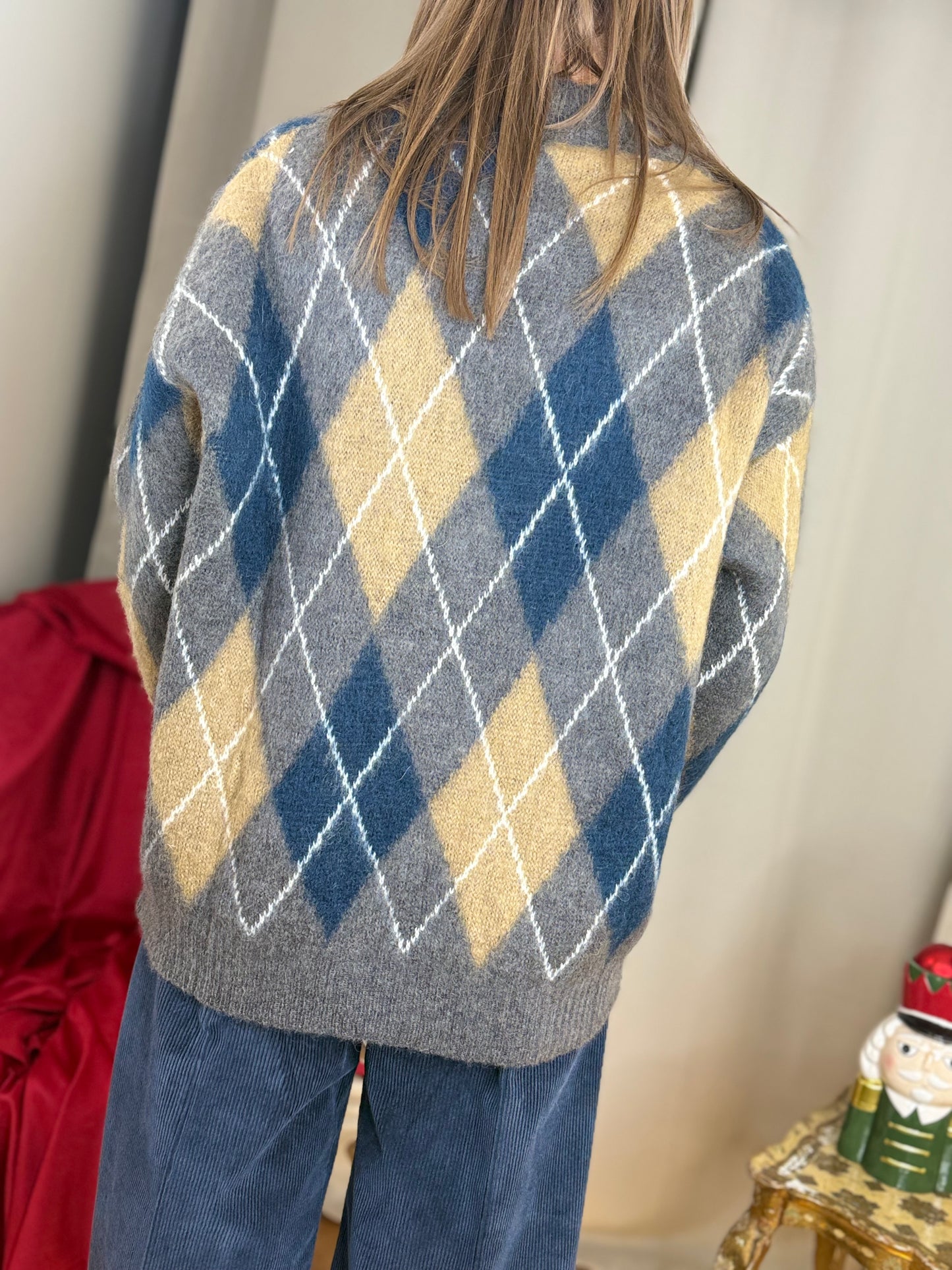 Tensione In cardigan rombi in mohair ANTRACITE/BLU/CAMEL