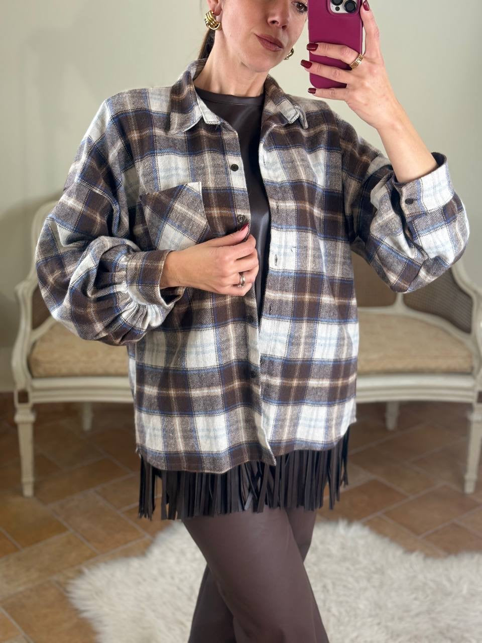 Camicia BRENDA check in flanella MORO/PANNA