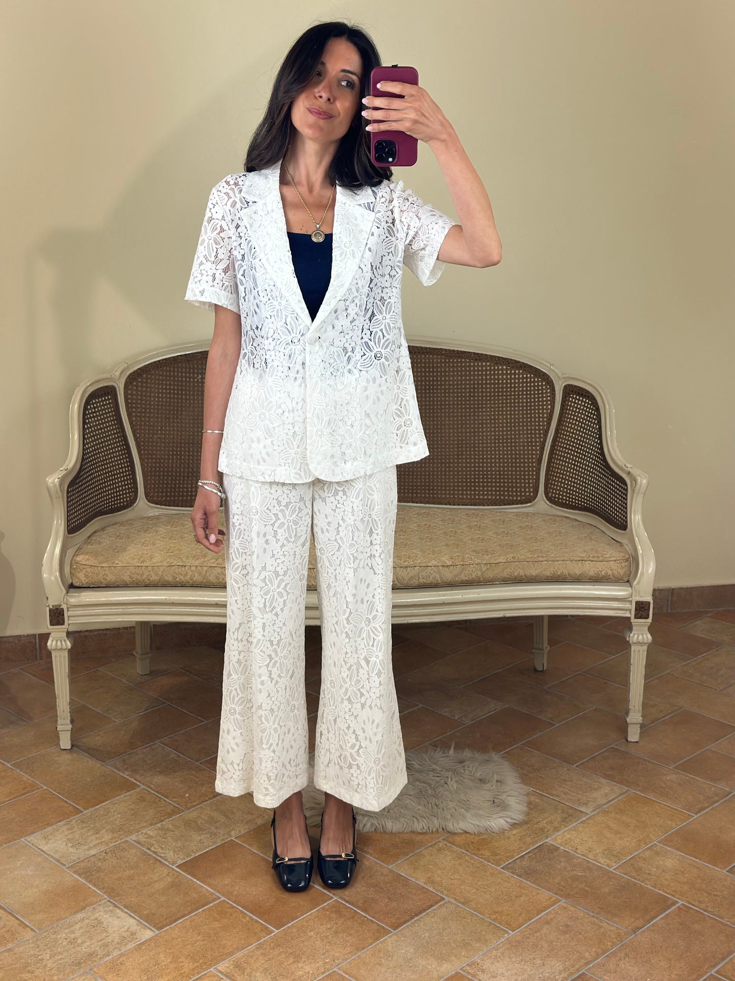 Blazer in pizzo BIANCO manica corta