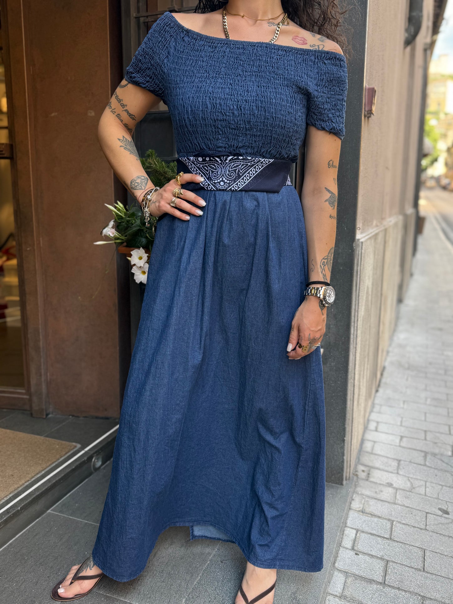 Abito in denim scollo schiffer