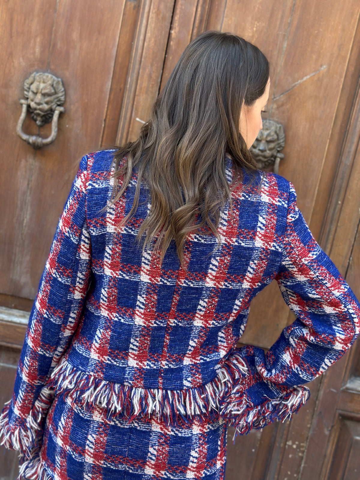 Tensione in giacca in tweed check ROSSO/BLU