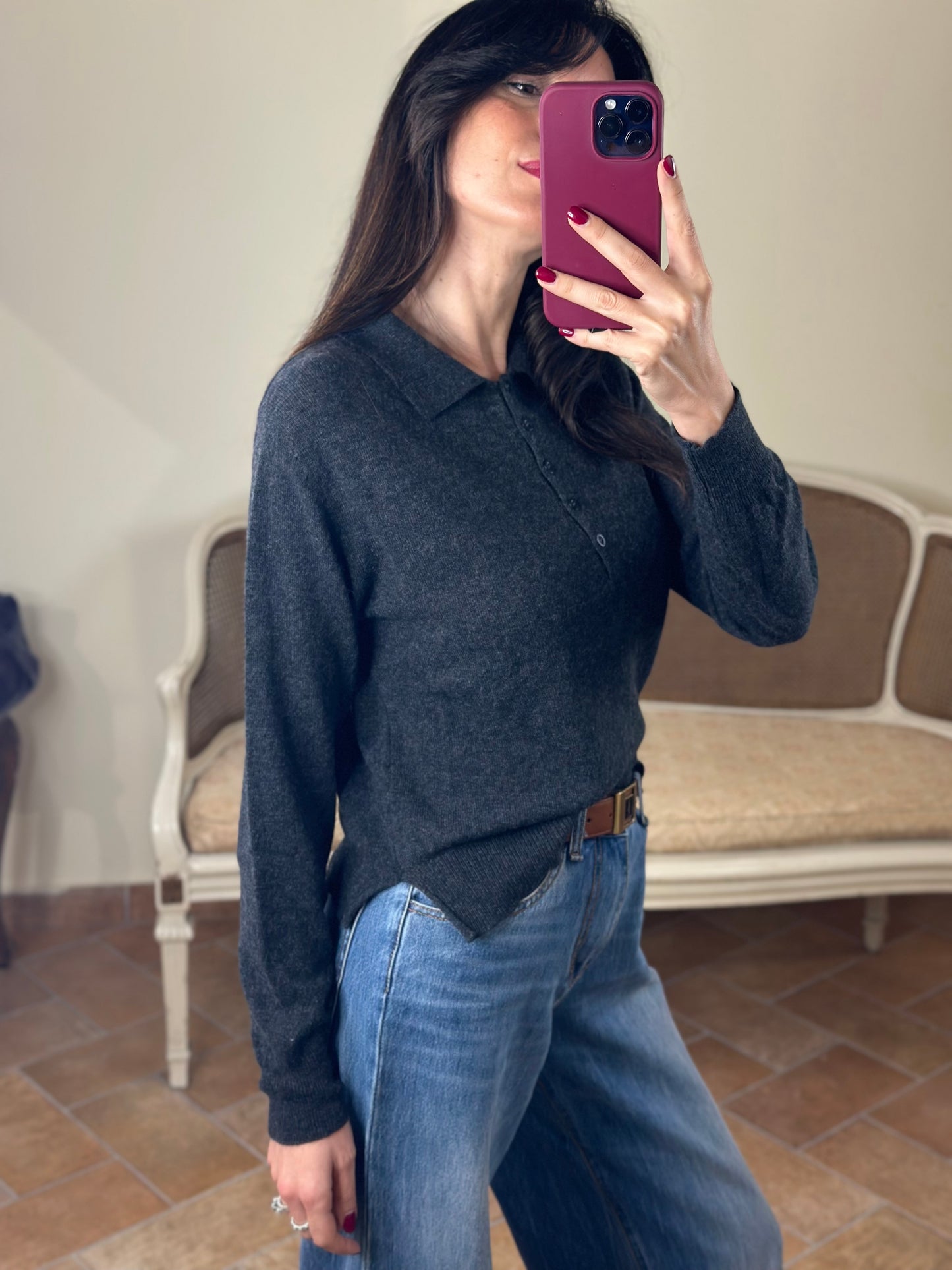 Maglia Polo CINDY con bottoni ANTRACITE