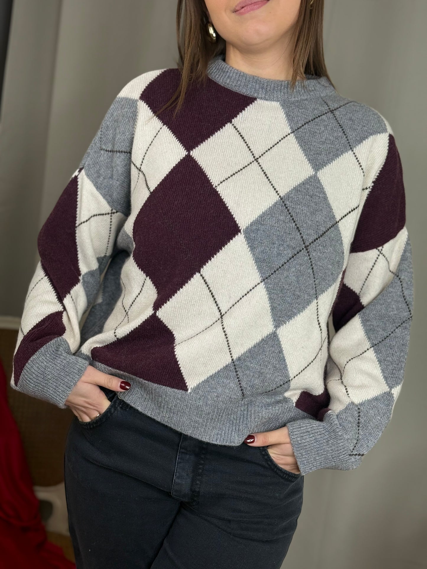 Tensione In maglia paricollo rombi GRIGIO/BURRO/BORDO