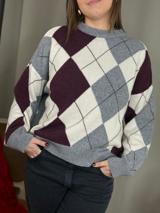 Tensione In maglia paricollo rombi GRIGIO/BURRO/BORDO