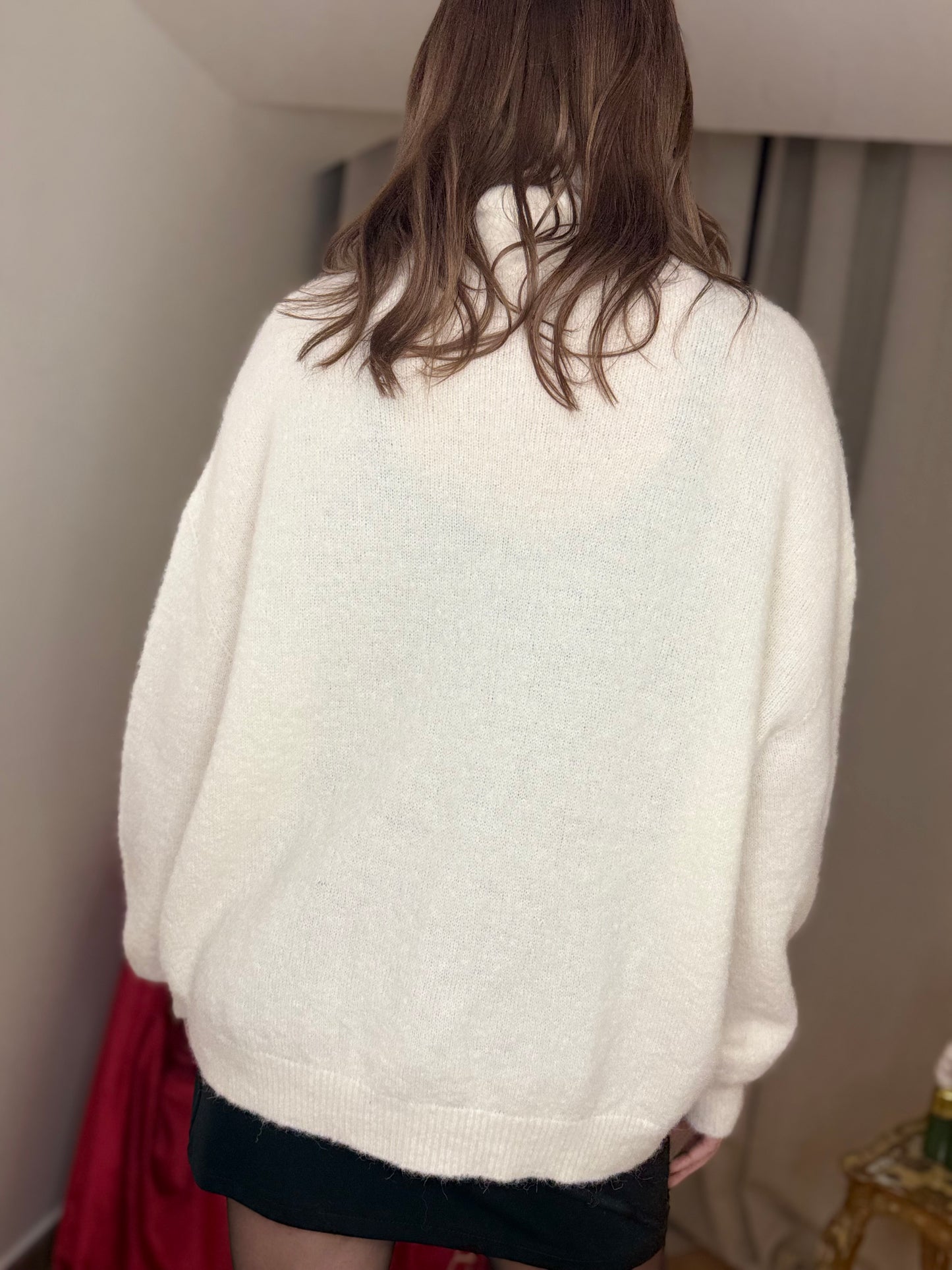 Maglia collo rialzato in baby alpaca PANNA