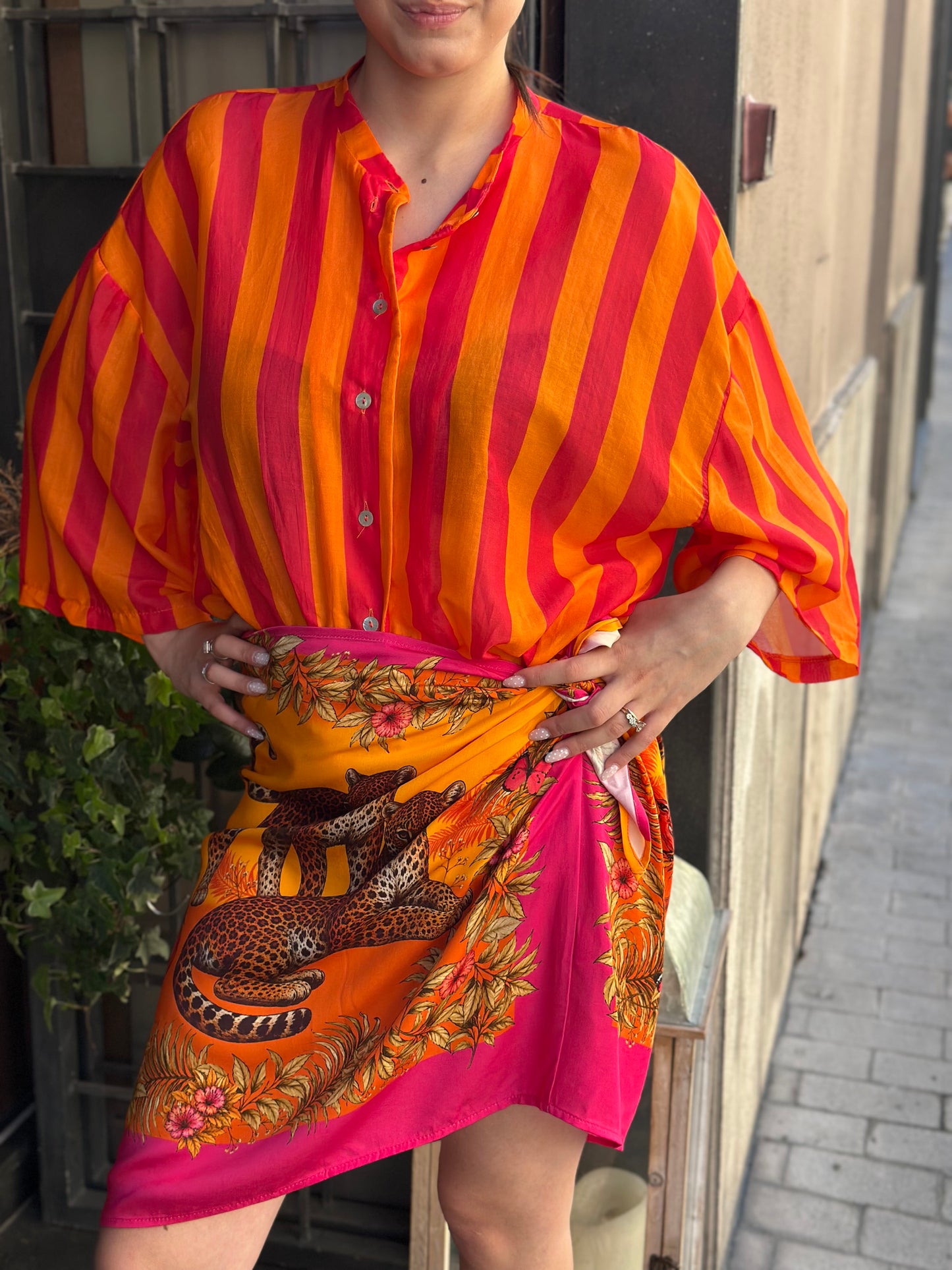 Tensione in Camicia a righe Arancio/Rosso