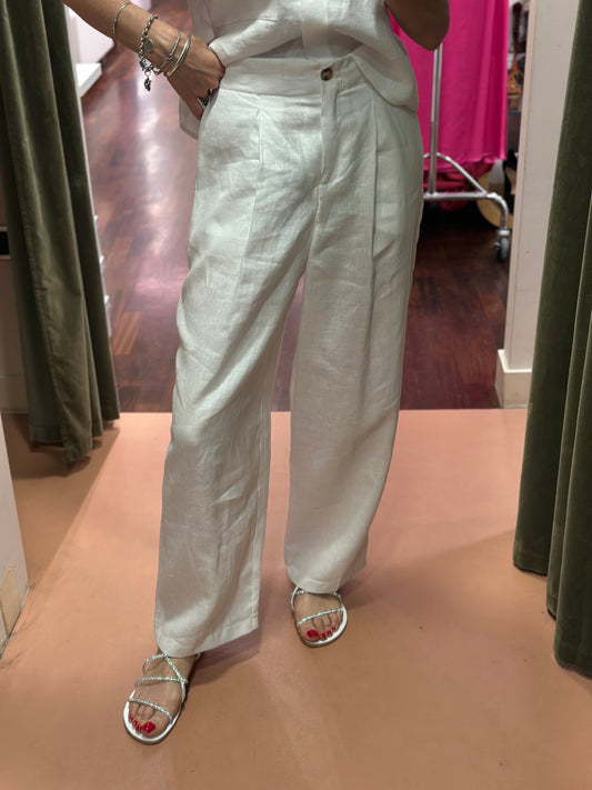 Tensione in Pantalone in 100% lino Bianco