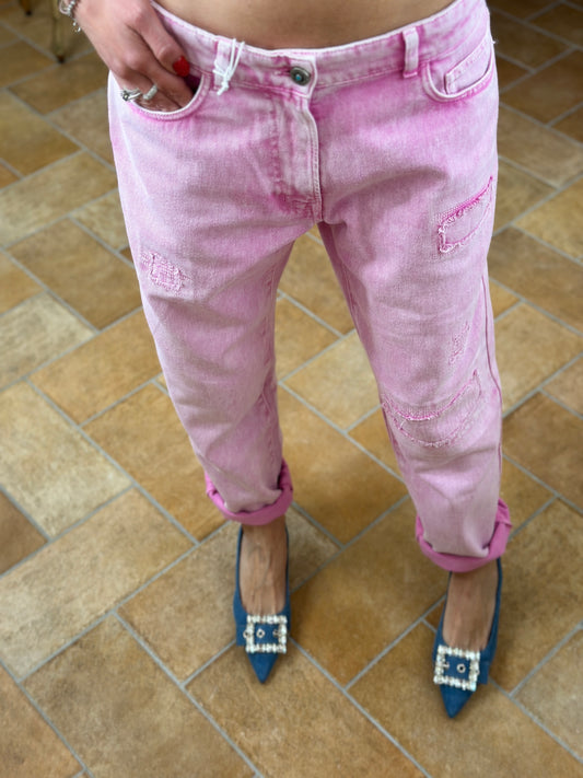 SINCE'RE PARIS Pantalone tye dye boyfriend pink