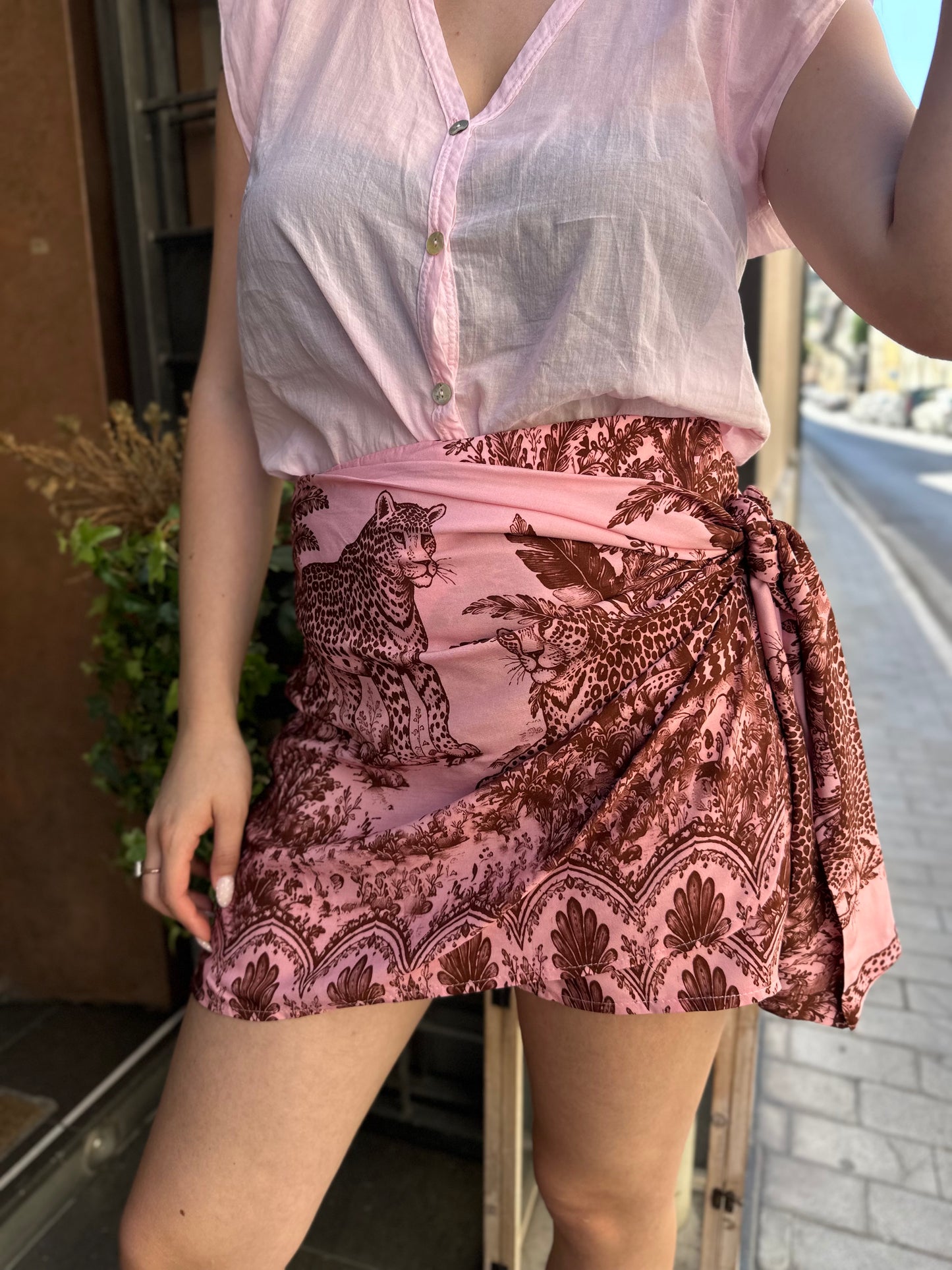 Tensione in Gonna pareo corta Leopardi ROSA