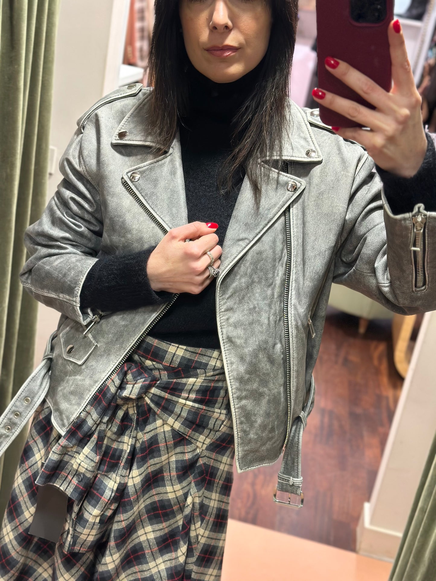 Chiodo in vera pelle Grigio effetto vintage