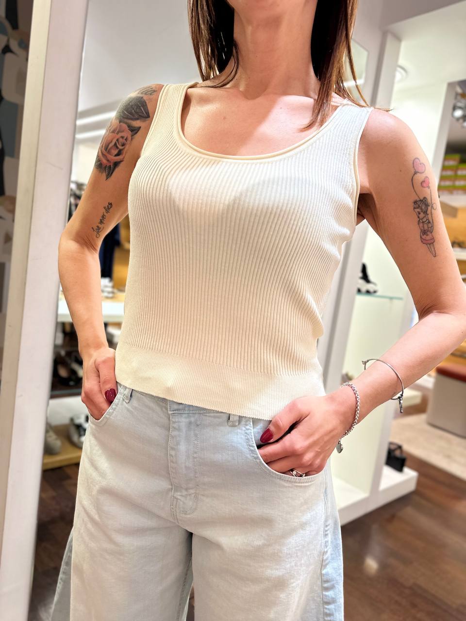 Canotta a costine PANNA E NERA