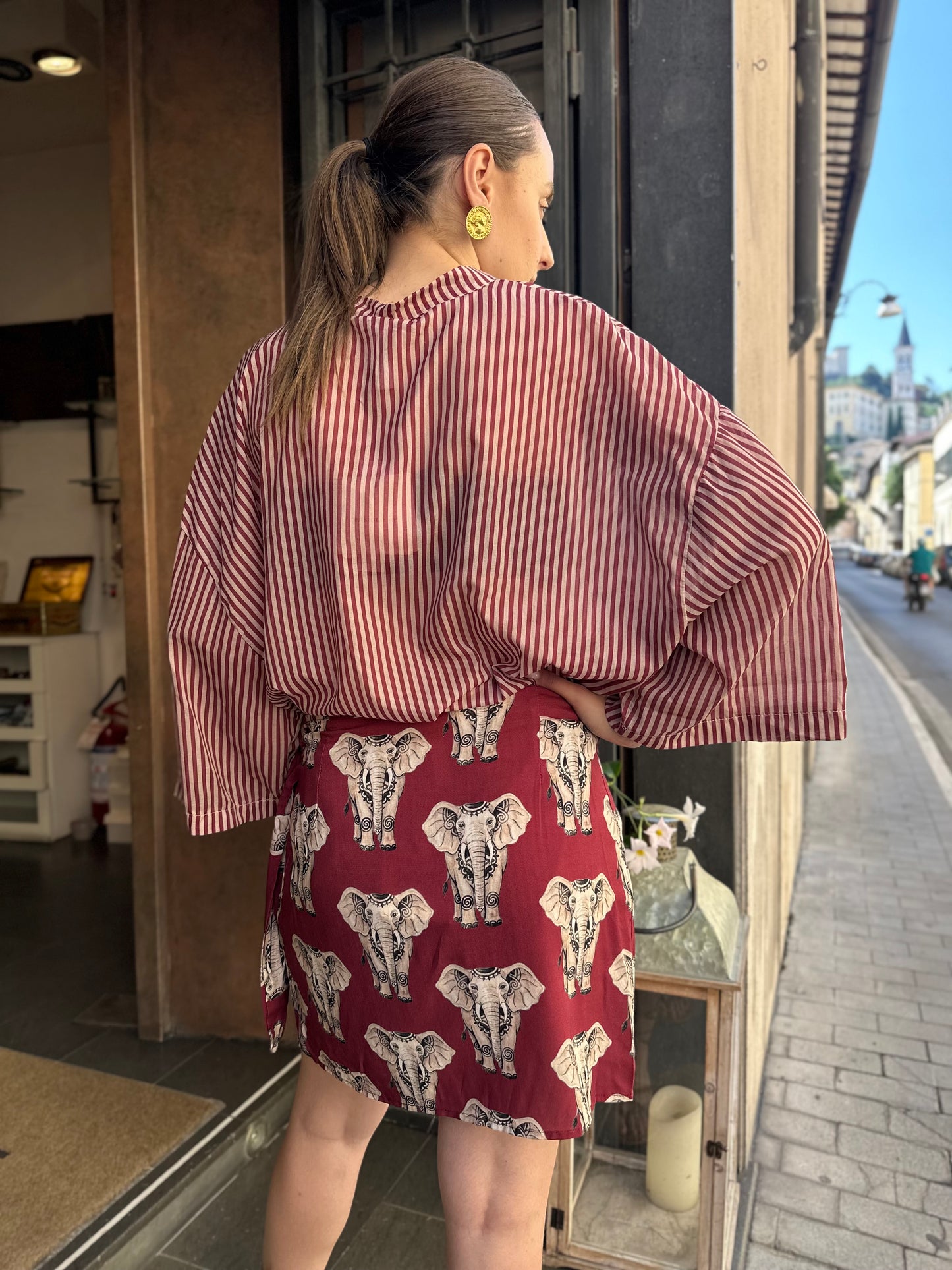 Tensione in Camicia misto seta a righe Panna/India