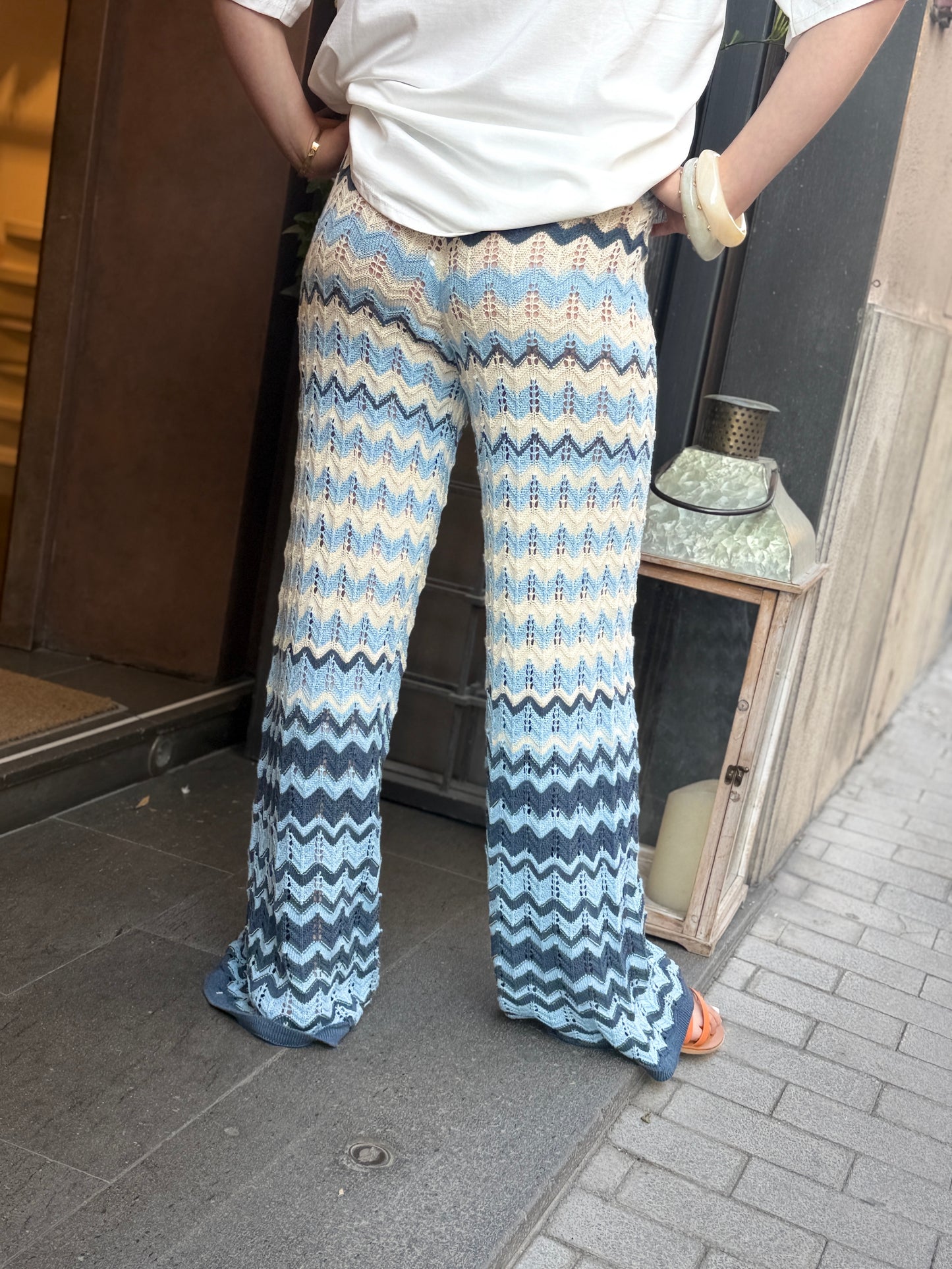 Pantalone crochet blu/ azzurro, moro/burro