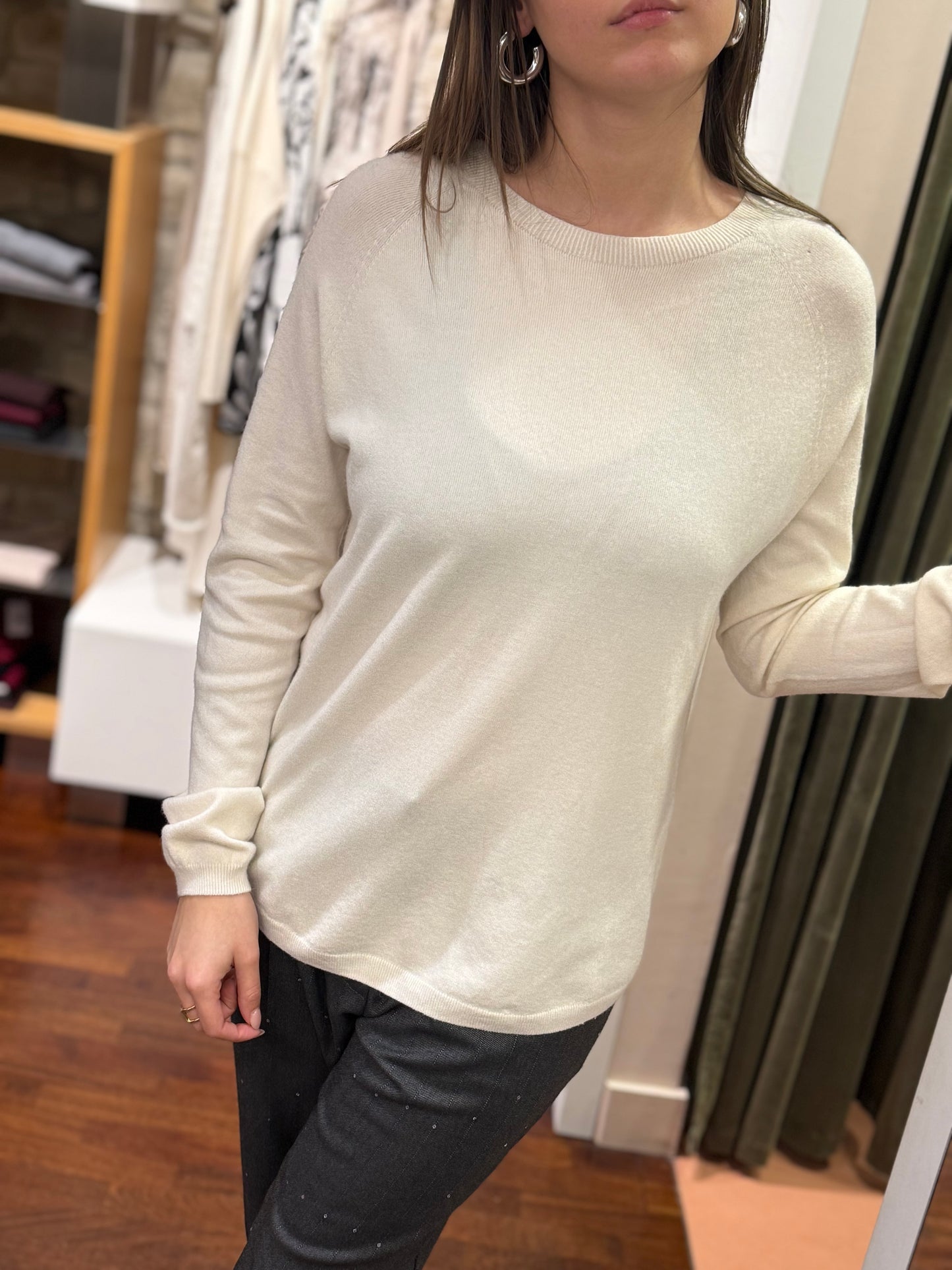 Maglia girocollo misto lana merino BURRO