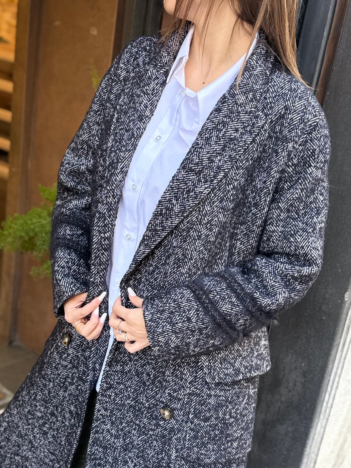 SINCE'RE PARIS Cappotto lungo doppiopetto  WHITE/BLACK