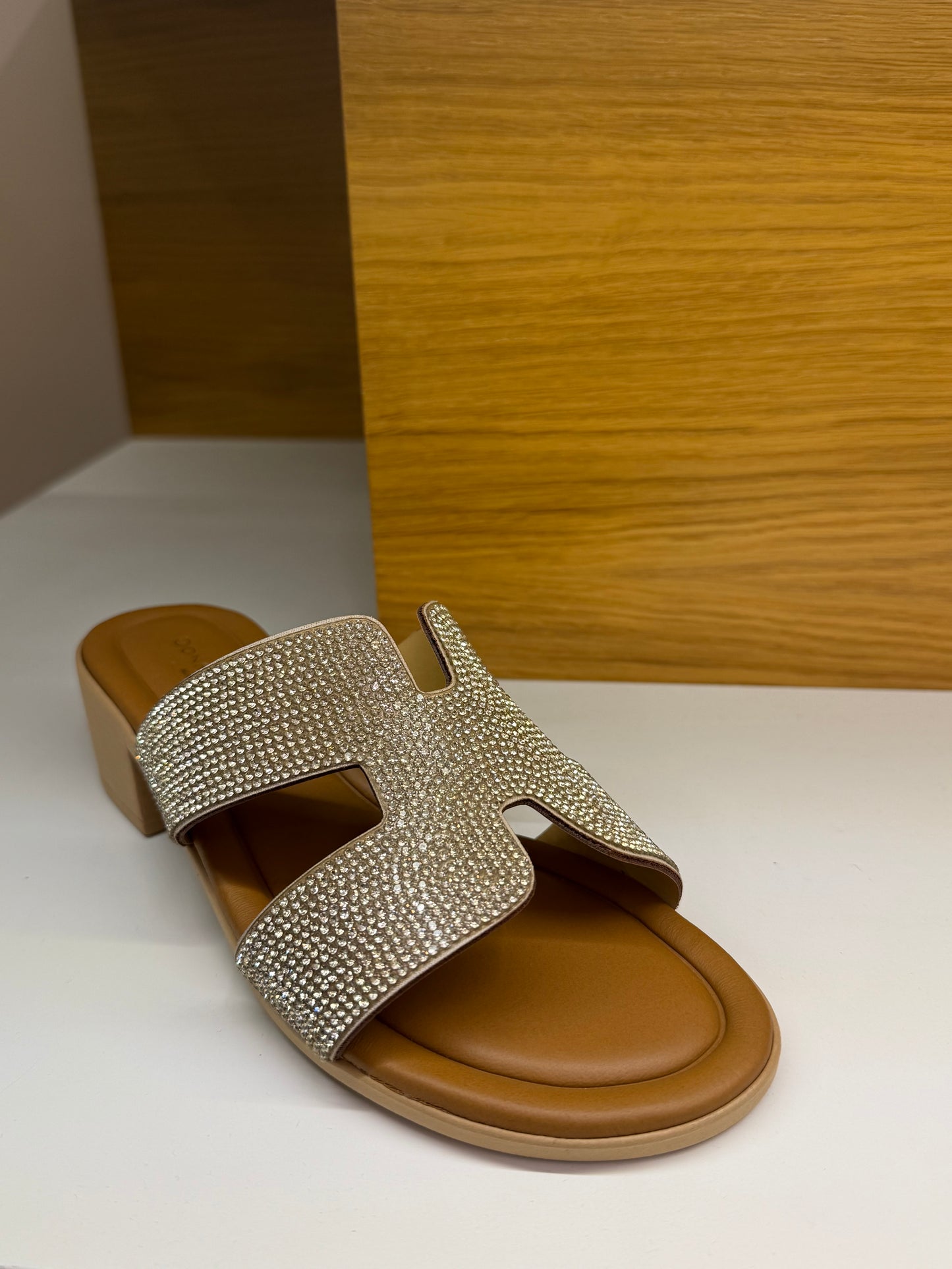 Donna Toscana Ciabatta strass con tacco Platino