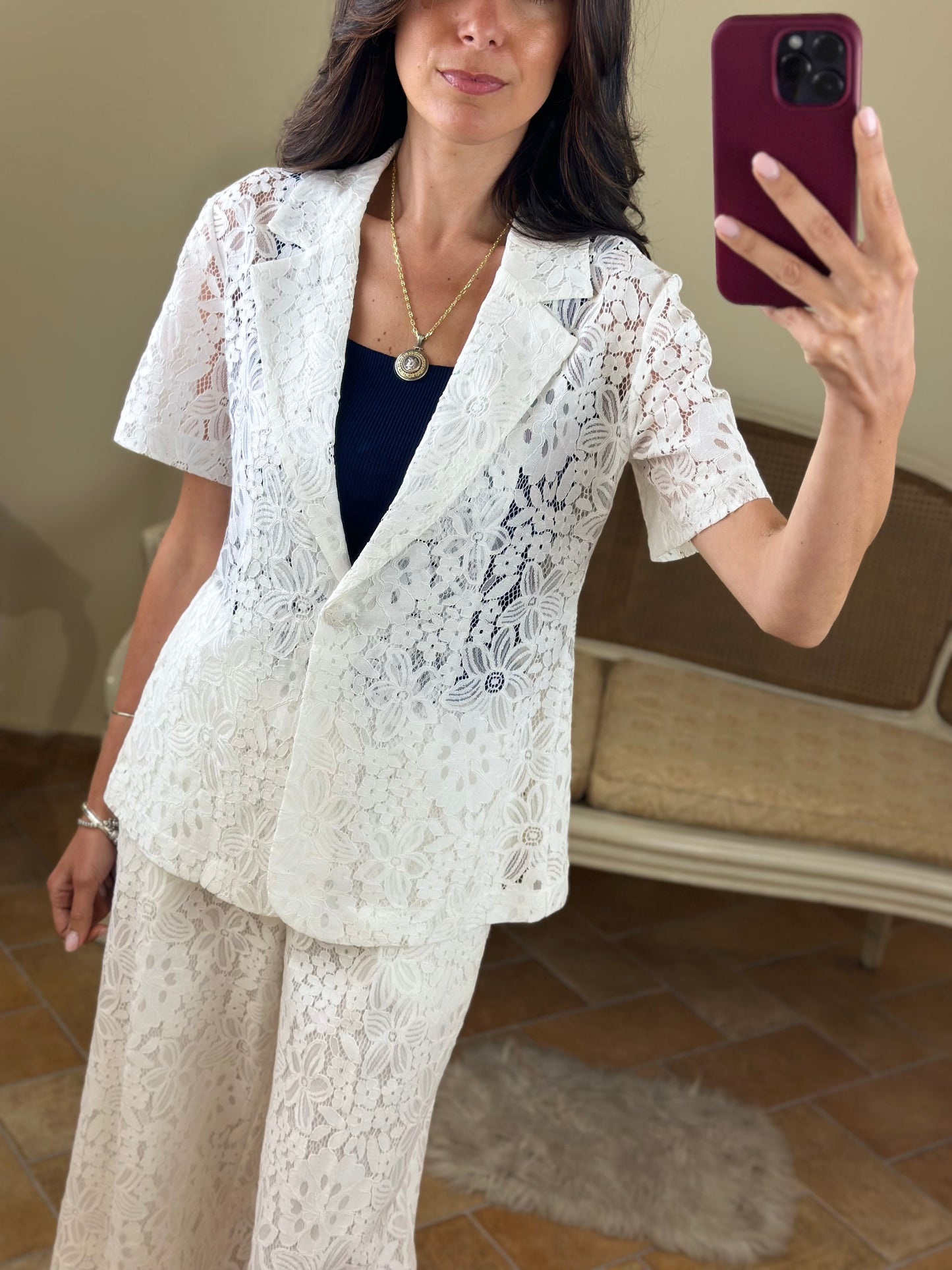 Blazer in pizzo BIANCO manica corta