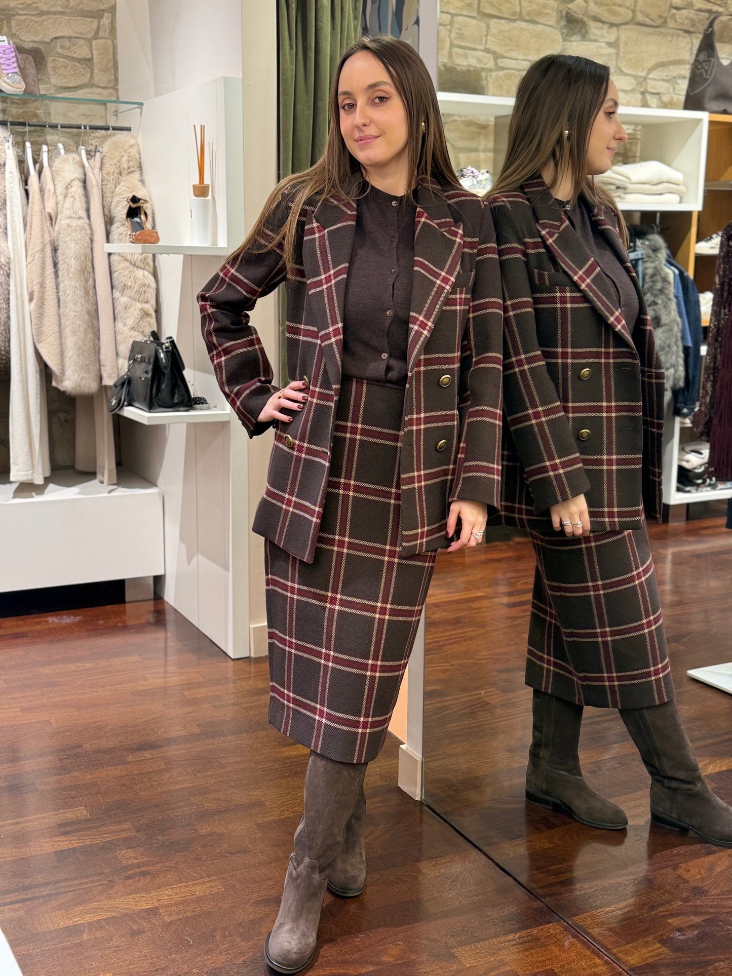 Tensione In Giacca doppio petto check MORO/BORDEAUX