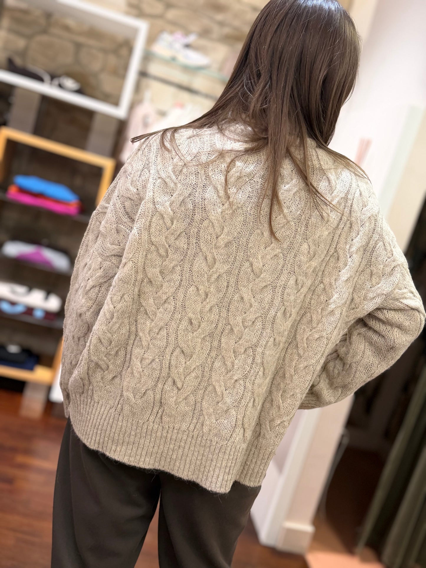 Tensione In Maglia collo alto con trecce in alpaca BEIGE