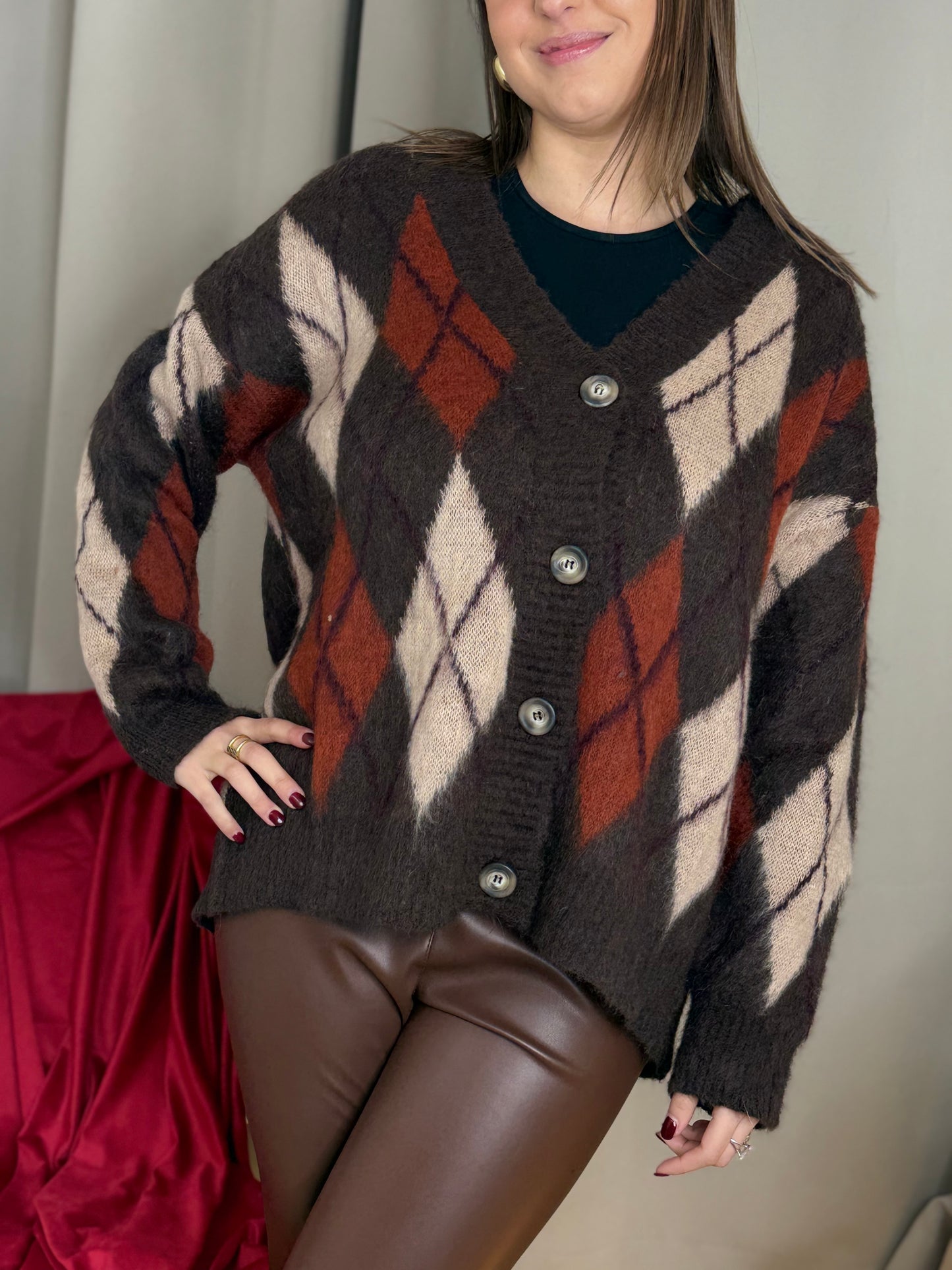 Tensione In cardigan rombi in mohair CAMEL/BURRO/BRUCIATO